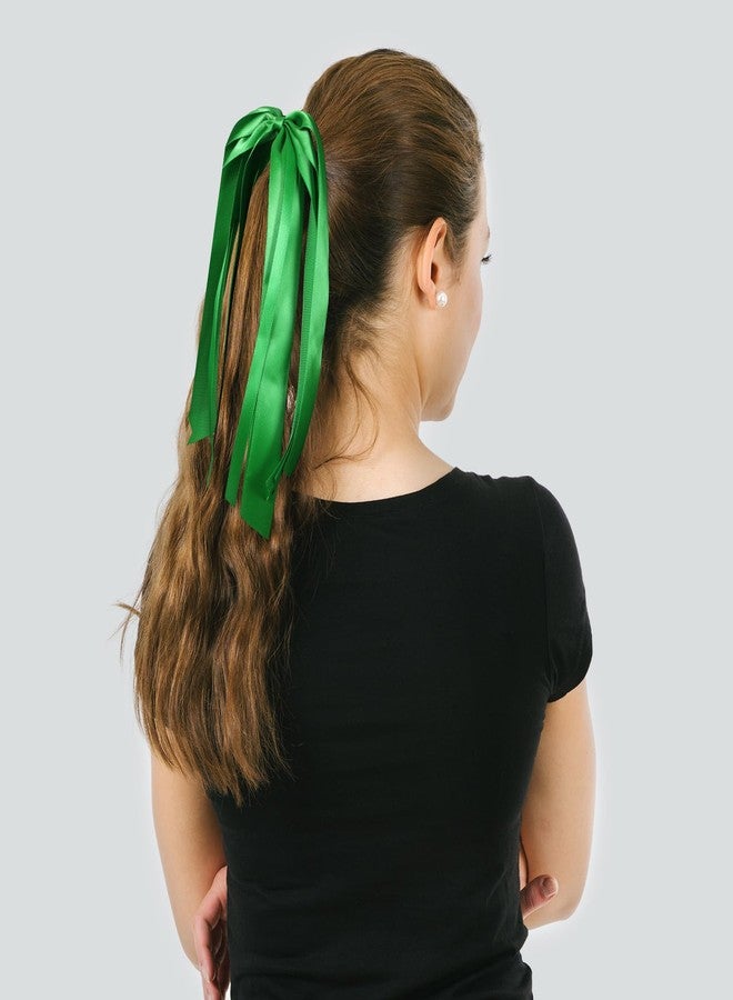 melyde Green Ribbon Hair Ties Cheer Long Tassel Elastic Hairbands Handmade Girls Women Ponytail Holder Hair Accessories for Holiday Party - Image 2